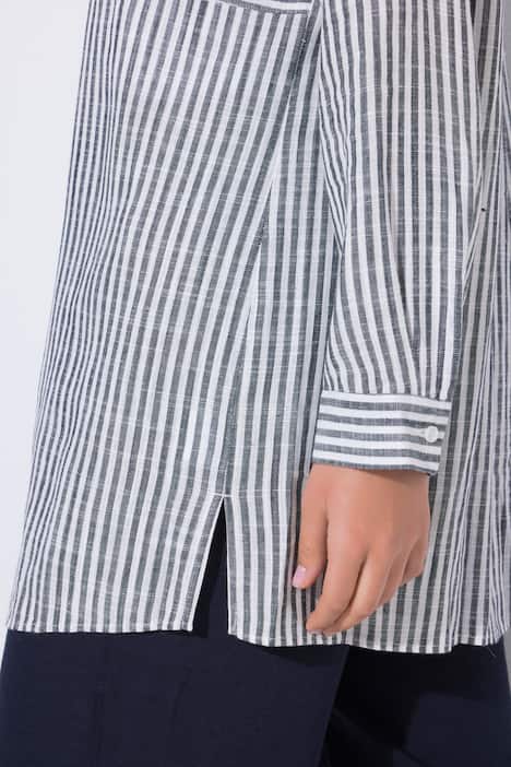 Bluse, Leinenmix, Patchmuster, Hemdkragen, Langarm