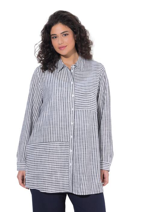 halenka, směs lnu, patchworkový vzor, košilový límec, dlouhé rukávy