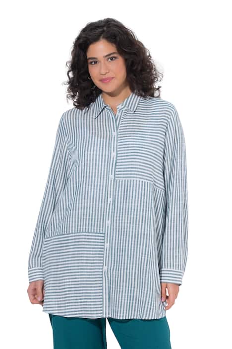 halenka, směs lnu, patchworkový vzor, košilový límec, dlouhé rukávy