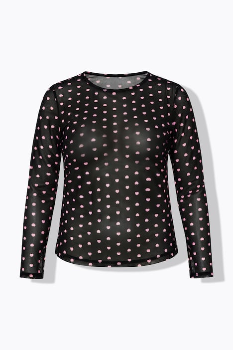 Topp, slim shape, mesh, Heart-print, lång ärm