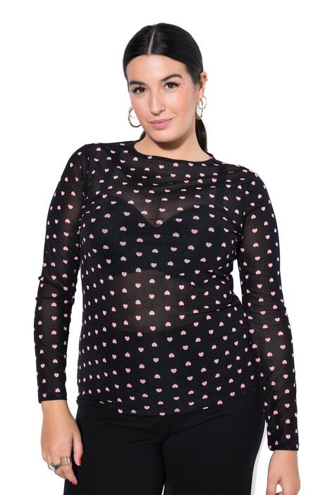 Tričko, Slim střih, síťovina, srdcový vzor, dlouhé rukávy