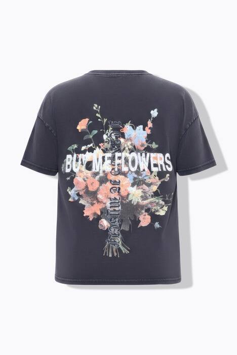 T-shirt, oversized, bloemen-statement, acid wash