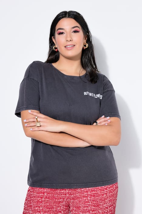 T-shirt, oversized, bloemen-statement, acid wash