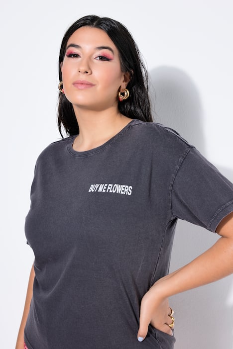 T-shirt, oversized, bloemen-statement, acid wash