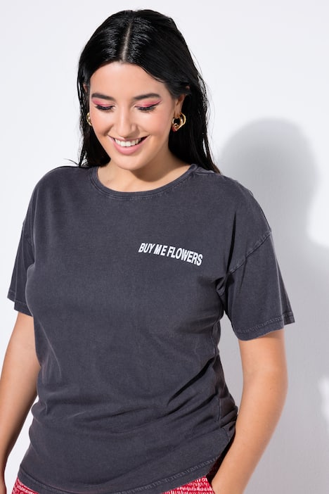 T-shirt, oversized, bloemen-statement, acid wash