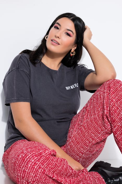 T-shirt, oversized, bloemen-statement, acid wash