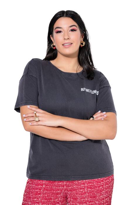 Tričko, oversize, květovaný nápis, barvený materiál