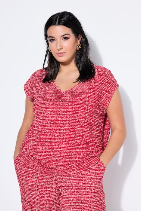 T-shirt, oversized, structuur, V-hals