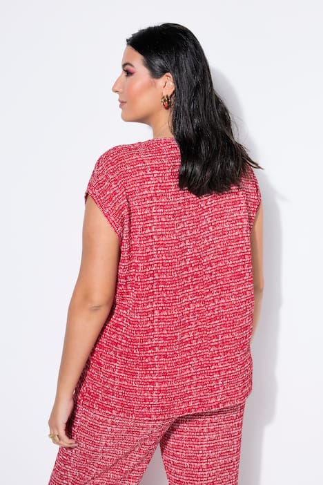 T-shirt, oversized, structuur, V-hals