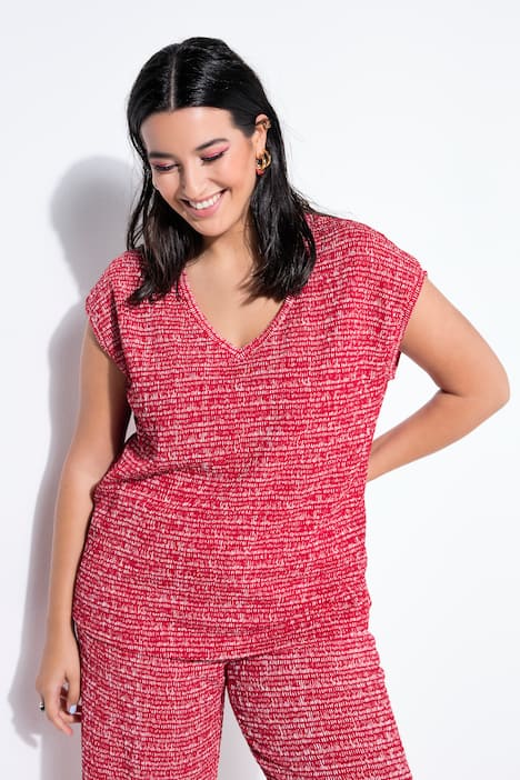 T-shirt, oversized, structuur, V-hals