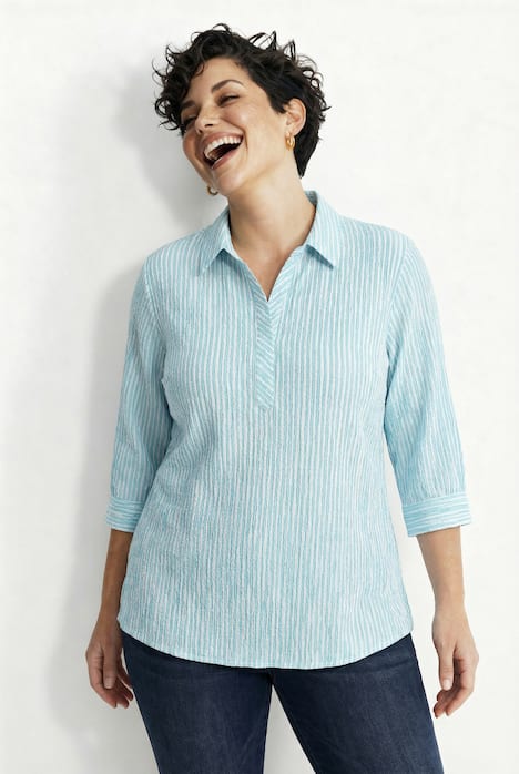 Bluse, Streifen, A-Linie, Hemdkragen, Langarm