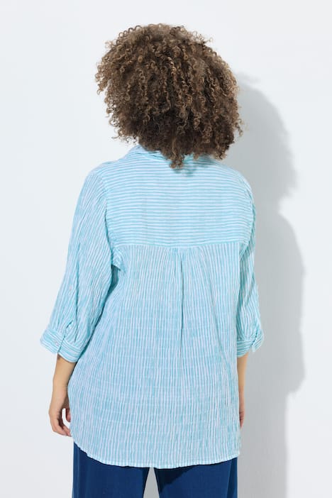 Bluse, Streifen, A-Linie, Hemdkragen, Langarm