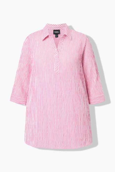 Bluse, Streifen, A-Linie, Hemdkragen, Langarm