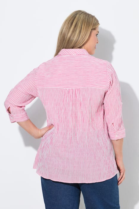 Bluse, Streifen, A-Linie, Hemdkragen, Langarm