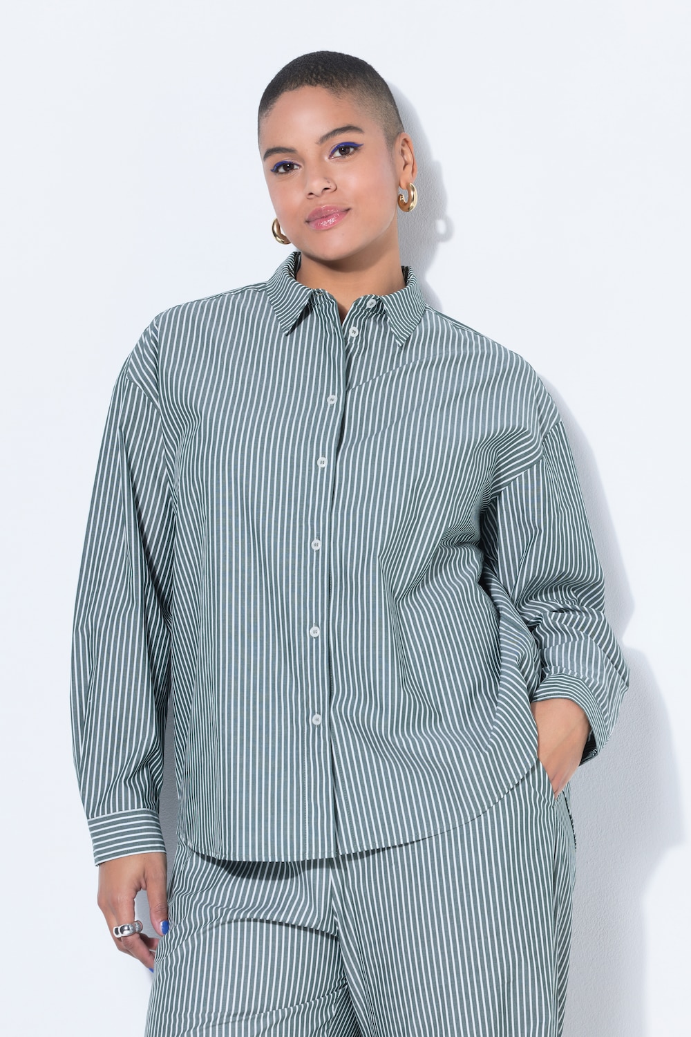Große Größen Streifenhemd, Damen, türkis, Größe: 42/44, Baumwolle, Studio Untold