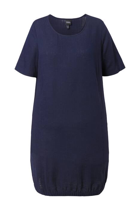 Šaty z lněné směsi, áčkový střih, kulatý výstřih, polo rukávy, kapsy