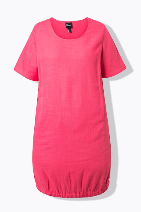 Jurk, linnenmix, A-lijn, ronde hals, korte mouwen, zakken