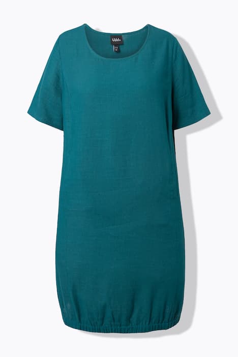 Jurk, linnenmix, A-lijn, ronde hals, korte mouwen, zakken
