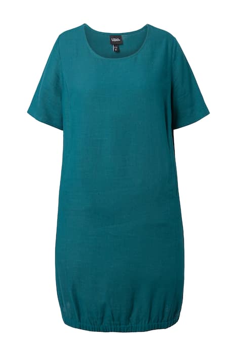 Šaty z lněné směsi, áčkový střih, kulatý výstřih, polo rukávy, kapsy