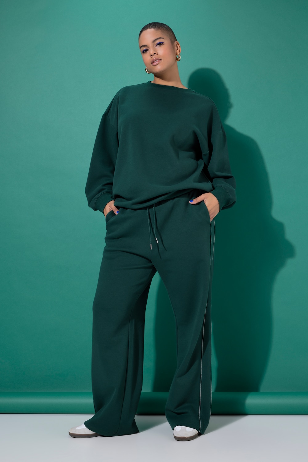 Trainingshose, Wide Legs, Paspel-Streifen, High Waist