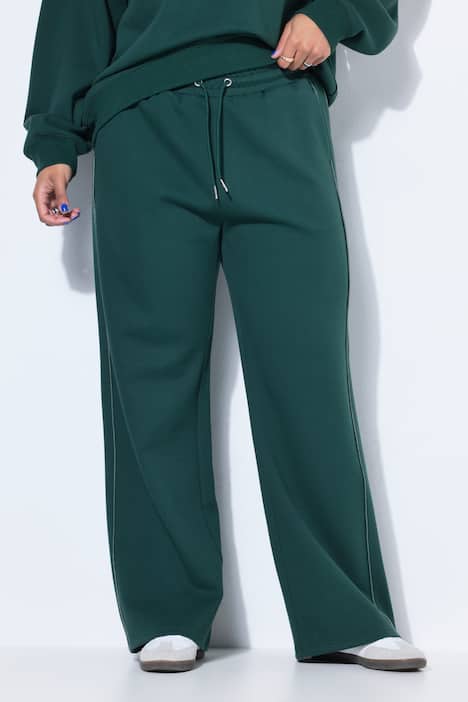 Joggingbroek, wijde pijpen, gebiesde streep, hoge taille