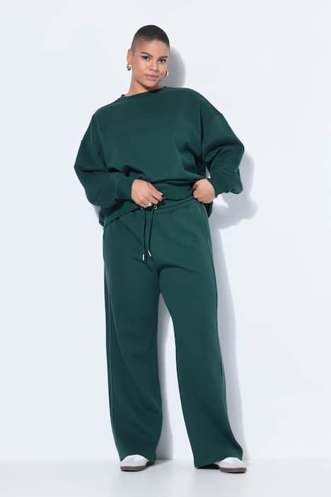 Joggingbroek, wijde pijpen, gebiesde streep, hoge taille