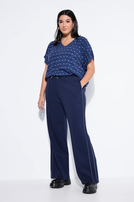 Joggingbroek, wijde pijpen, gebiesde streep, hoge taille