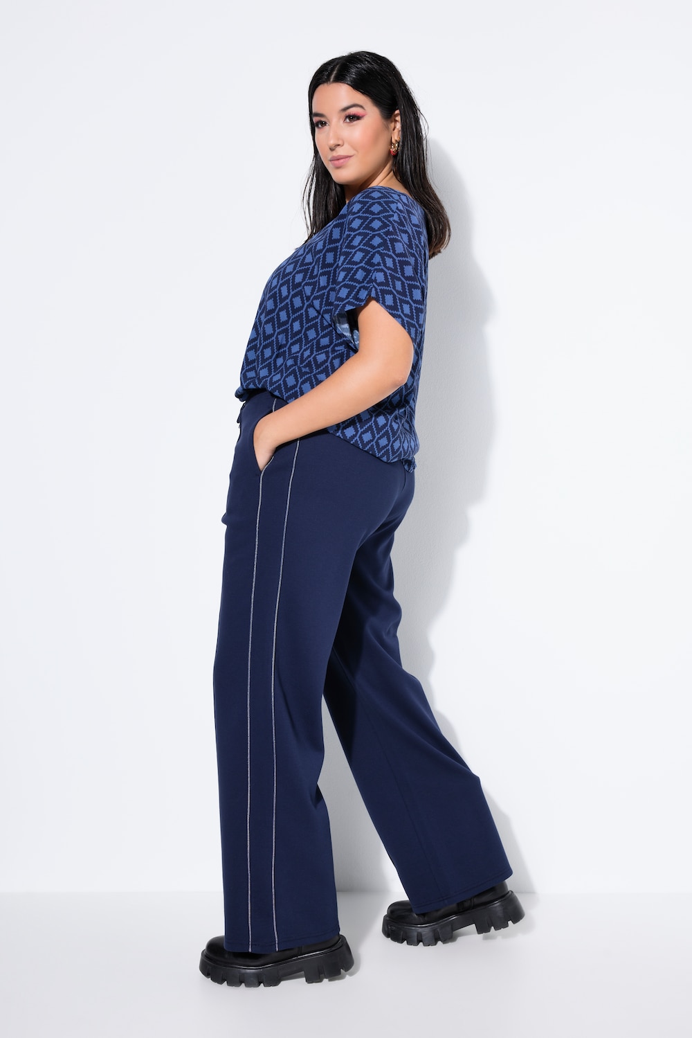 Joggingbukser, brede ben, Paspel-striber, høj talje