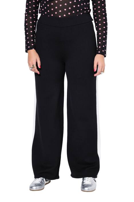 Úpletové kalhoty, rovné nohavice, postranní pruhy, elastický pas