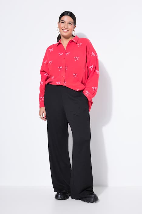 Bukser, brede ben, strutkur, elastisk linning