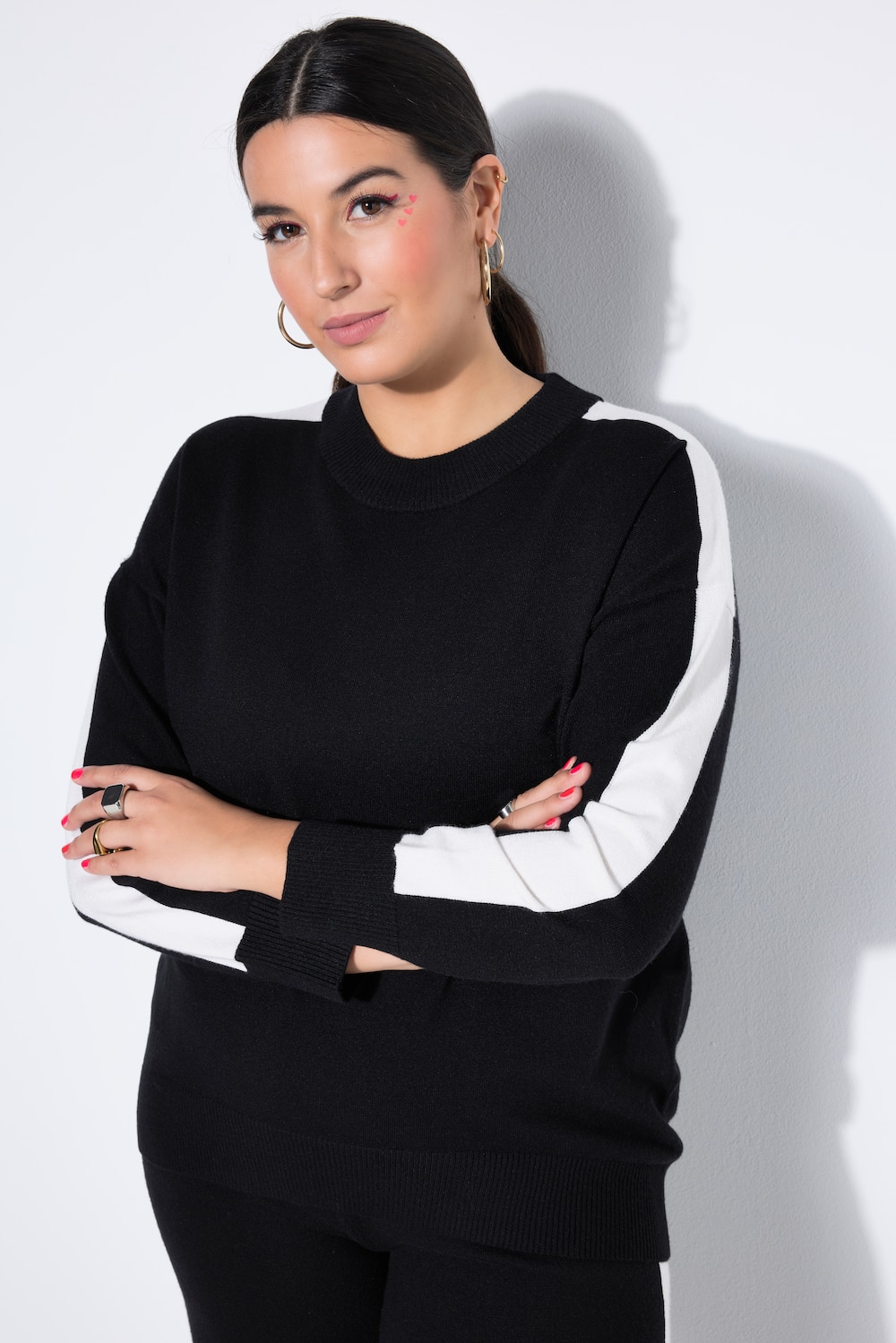 Pullover, oversized, Ärmelstreifen, Ballon-Langarm