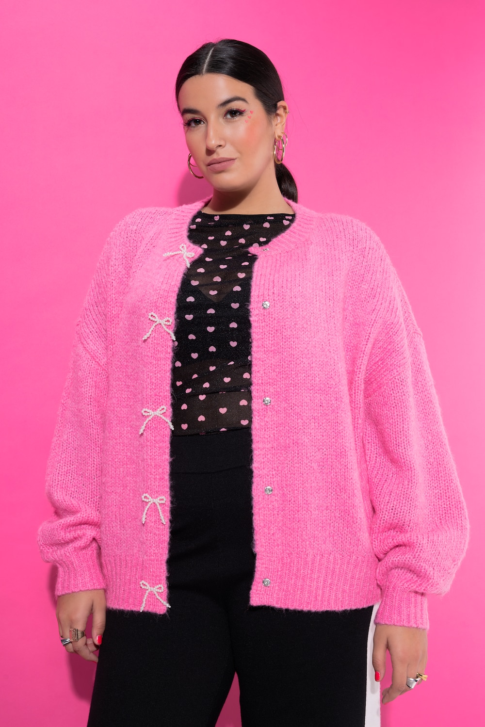 Cardigan, oversize, sløjfeknapper