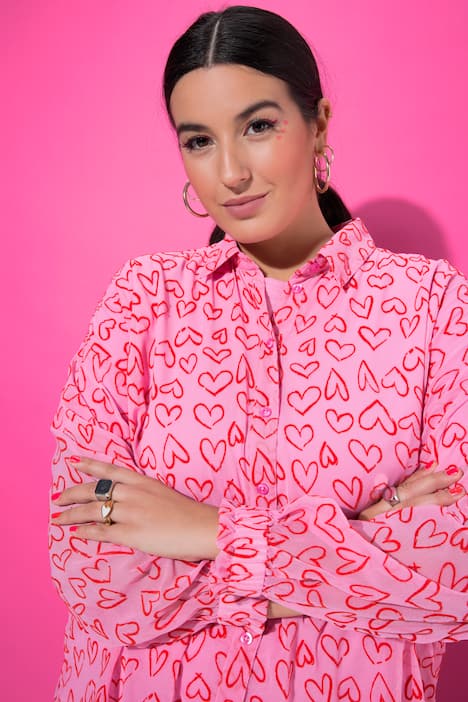 Bluse, Oversize Shape, Herz-Flockprint