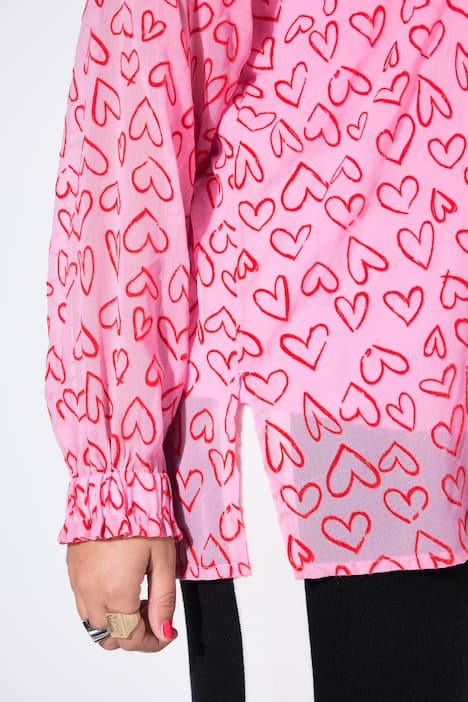 Bluse, Oversize Shape, Herz-Flockprint