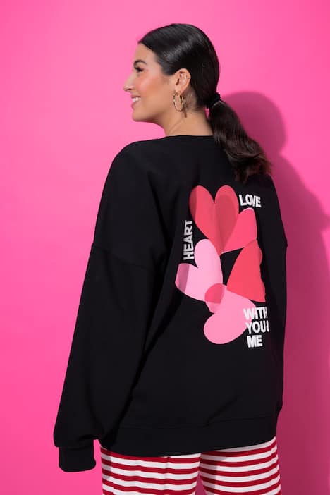 Sweatshirt, oversized, kleurrijke harten op de achterkant