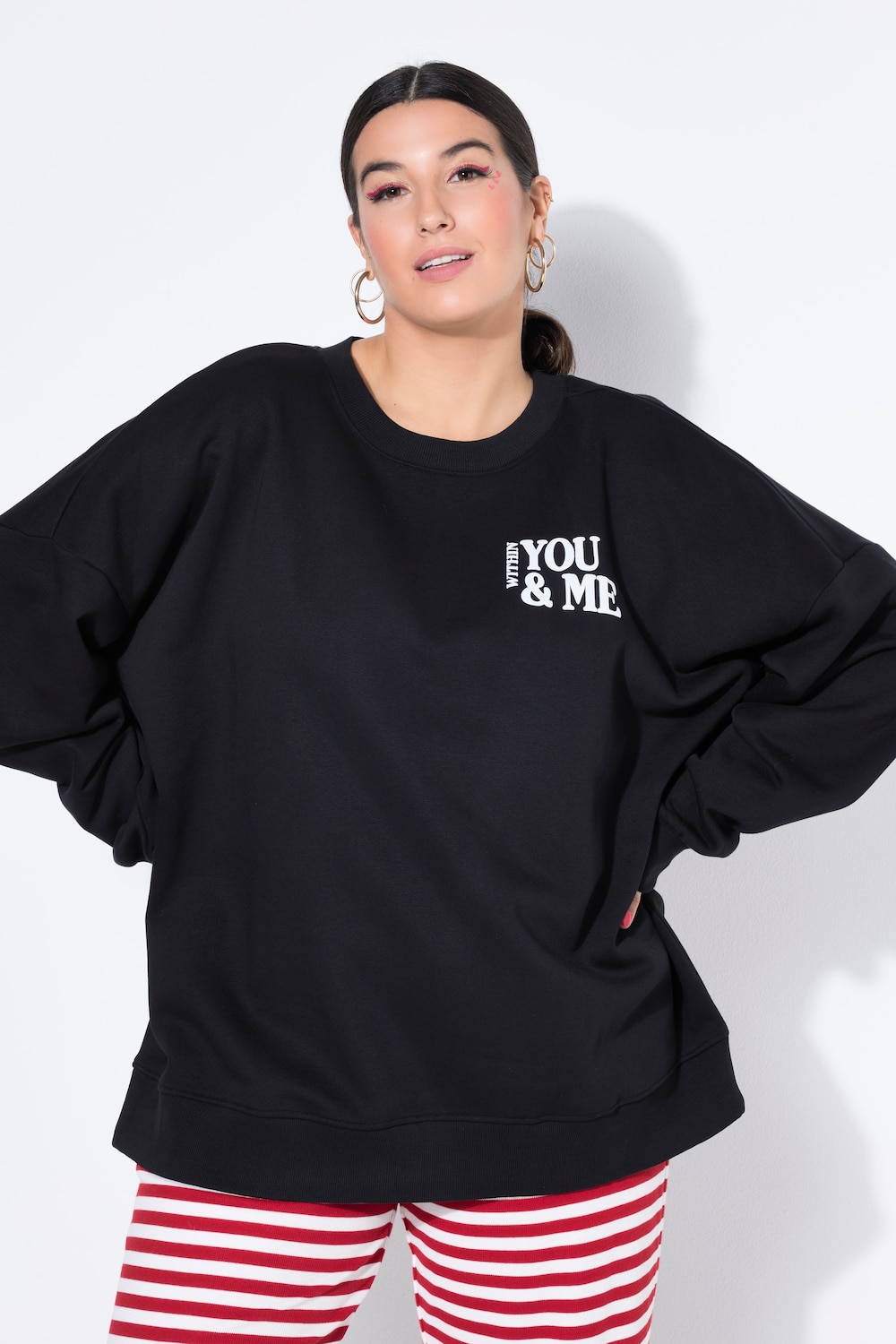 Große Größen Sweatshirt, Damen, schwarz, Größe: 46/48, Baumwolle/Polyester, Studio Untold