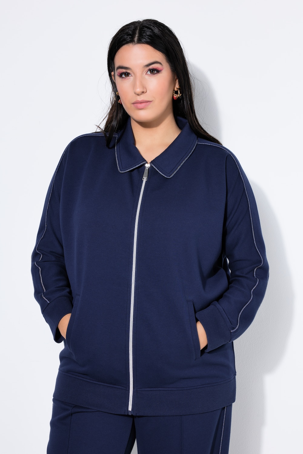 Große Größen Trainingsjacke, Damen, blau, Größe: 58/60, Polyester/Baumwolle, Studio Untold