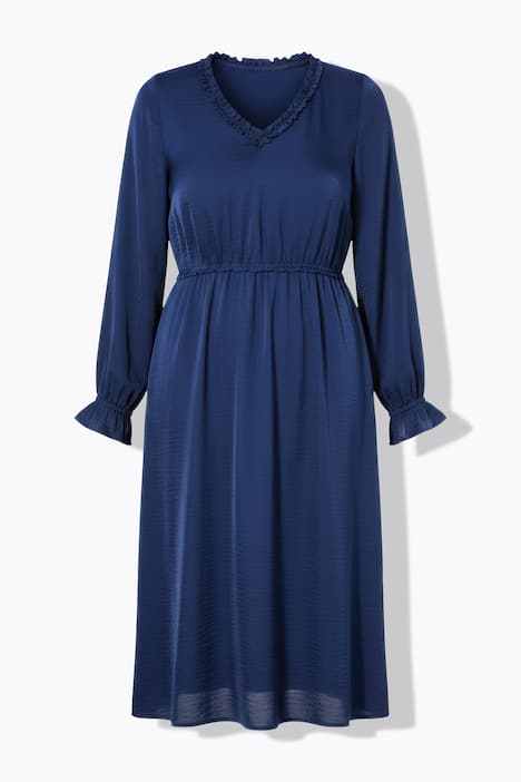 Midikleid, A-Linie, Rüschen, Langarm