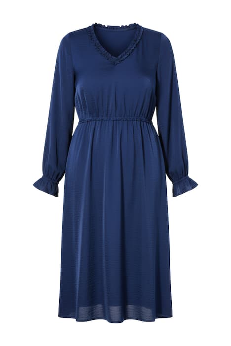 Midi šaty, A střih, volány, dlouhé rukávy