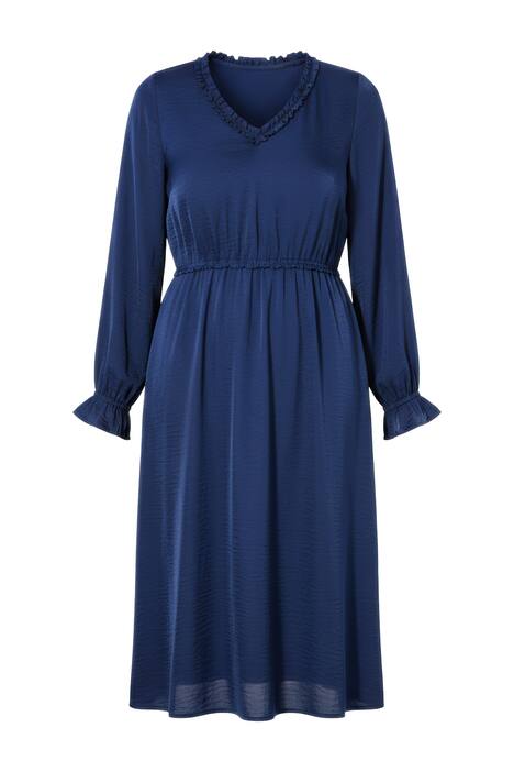 Midi šaty, A střih, volány, dlouhé rukávy