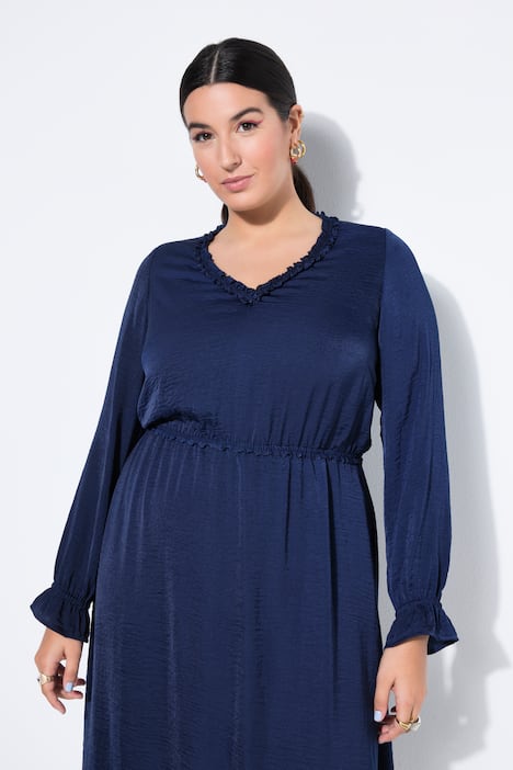 Midikleid, A-Linie, Rüschen, Langarm