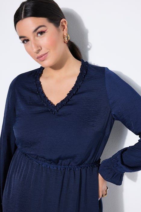 Midikleid, A-Linie, Rüschen, Langarm