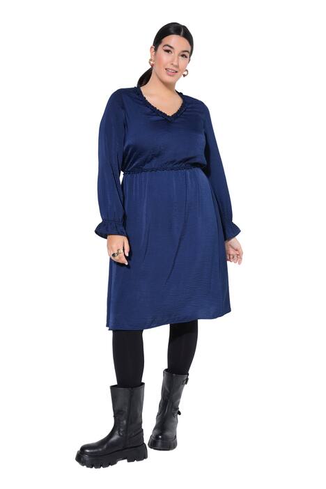 Midi šaty, A střih, volány, dlouhé rukávy