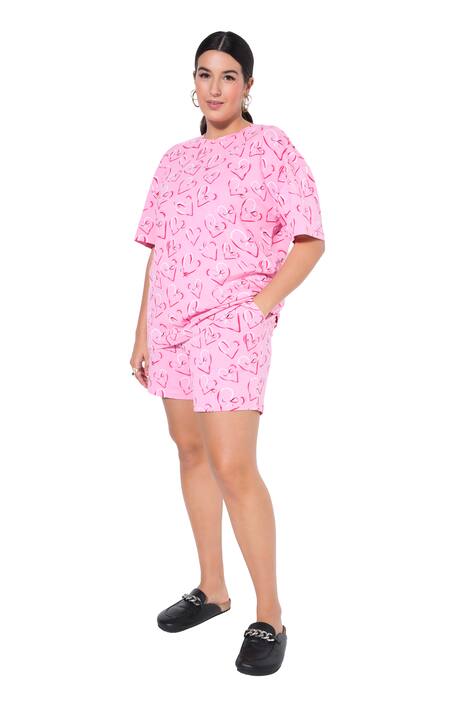 Pyžamo, krátké dvojdílné, vzor srdce