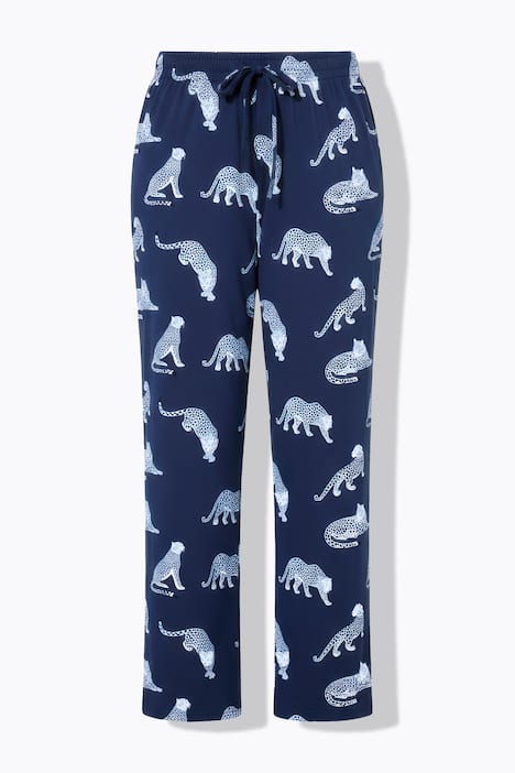 Pyjama, Zweiteiler, uni Shirt, lange Hose, Leoparden
