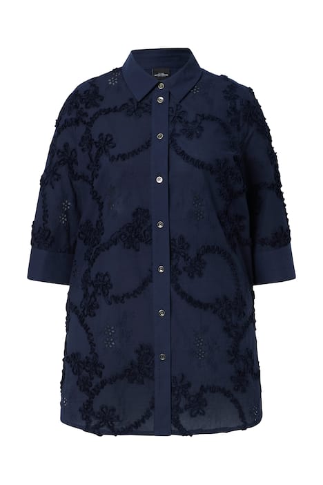 Dlouhá halenka, výšivky, košilový límec, 3/4 rukáv