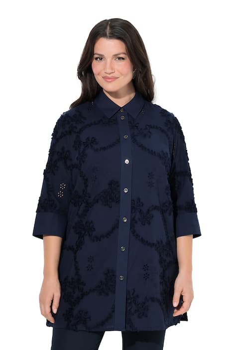 Dlouhá halenka, výšivky, košilový límec, 3/4 rukáv