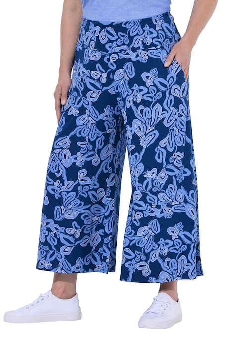 Žerzejové kalhoty culotte Rose, vzhled kalhotové sukně, pružný nabíraný pas