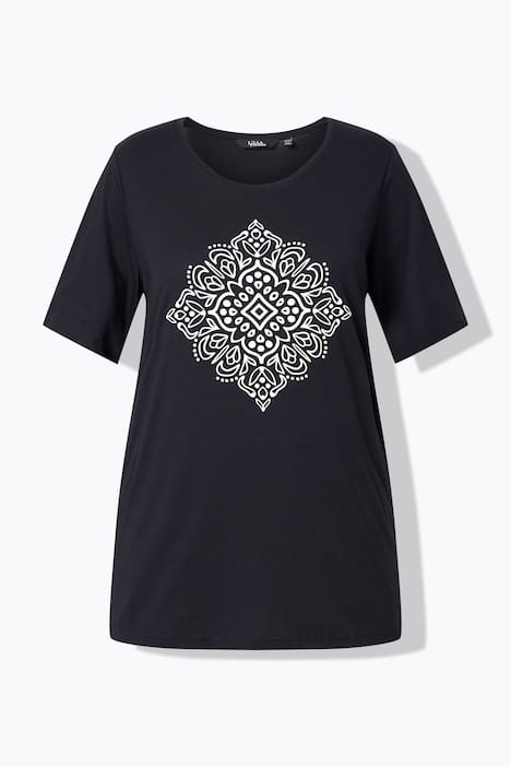 Tričko, potisk s ornamentálním motivem, áčkový střih, kulatý výstřih, polodlouhý rukáv, směs modalu