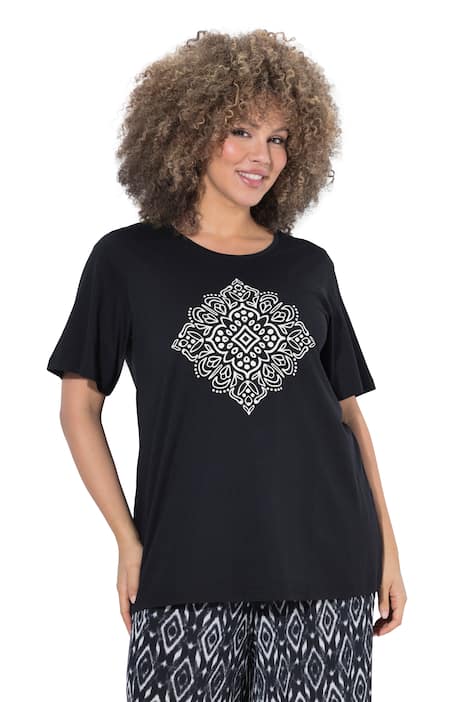 Tričko, potisk s ornamentálním motivem, áčkový střih, kulatý výstřih, polodlouhý rukáv, směs modalu